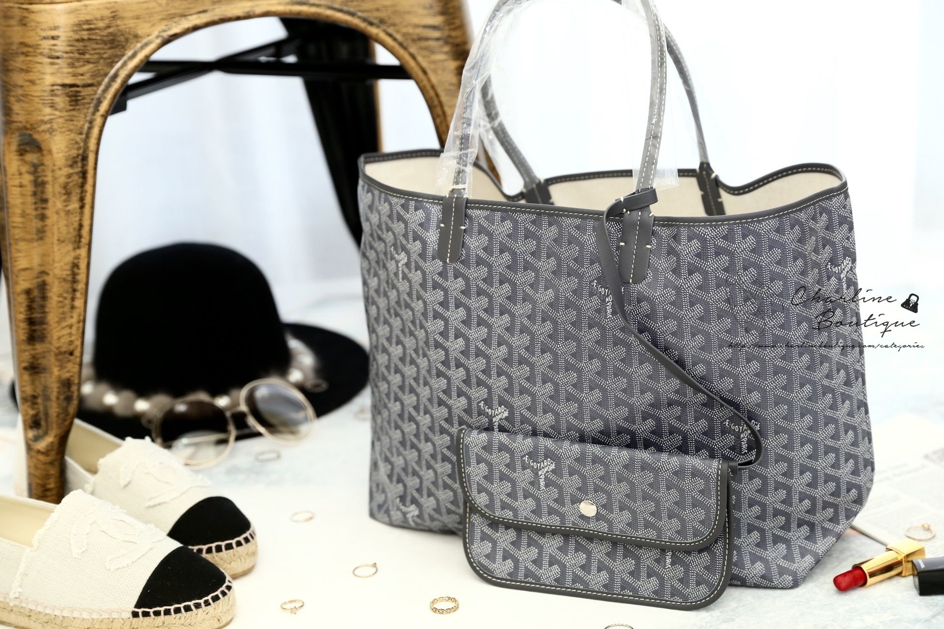 Goyard Saint Louis Pm Bag 灰色灰提把小型無拉鍊托特包-Charline Boutique 精品代購