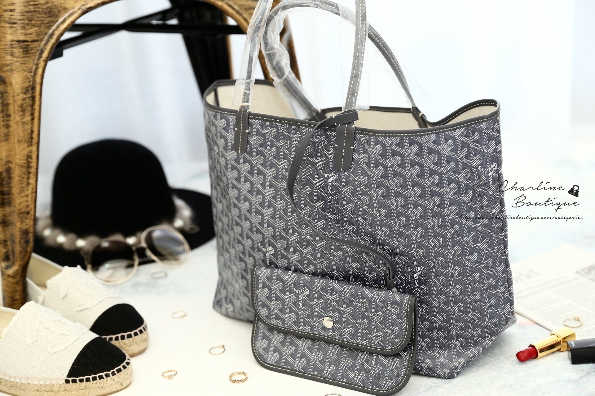 Goyard Saint Louis Pm Bag 灰色灰提把小型無拉鍊托特包-Charline Boutique 精品代購