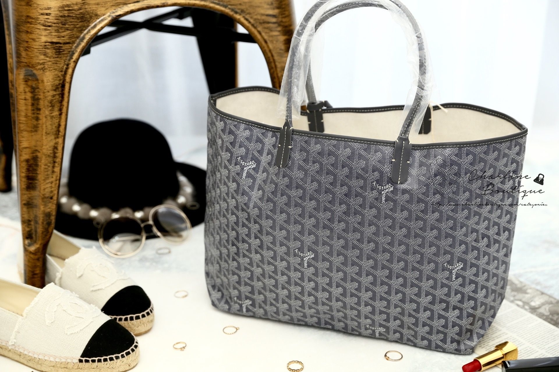Goyard Saint Louis Pm Bag 灰色灰提把小型無拉鍊托特包-Charline Boutique 精品代購