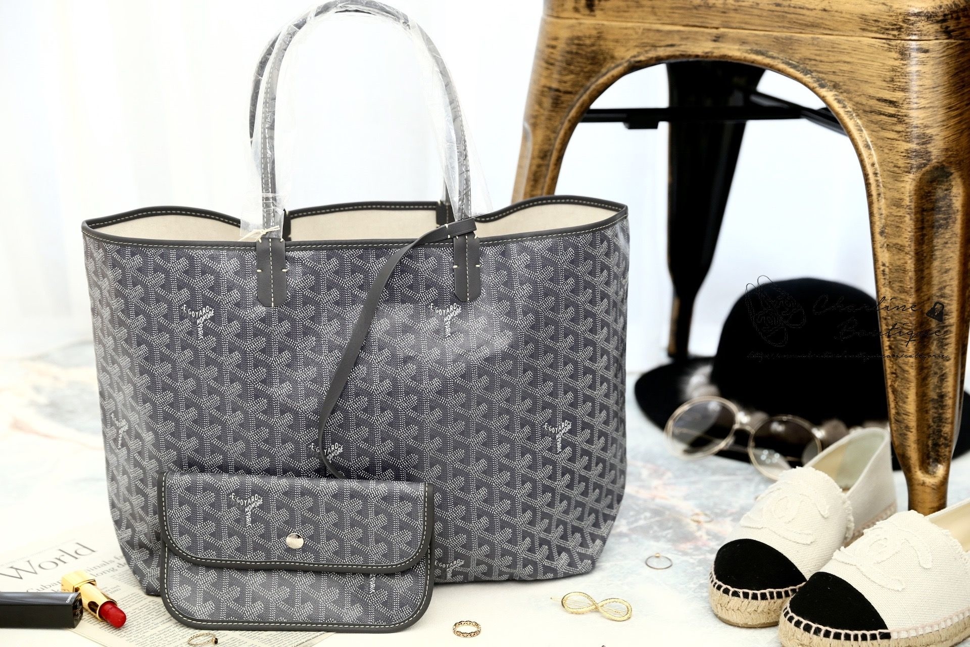 Goyard Saint Louis Pm Bag 灰色灰提把小型無拉鍊托特包-Charline Boutique 精品代購