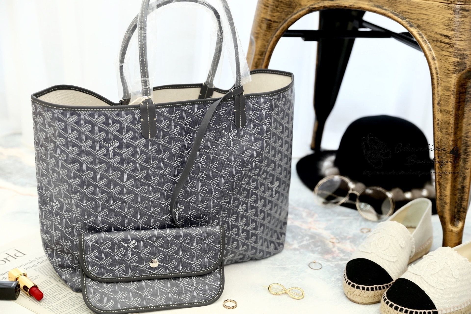 Goyard Saint Louis Pm Bag 灰色灰提把小型無拉鍊托特包-Charline Boutique 精品代購