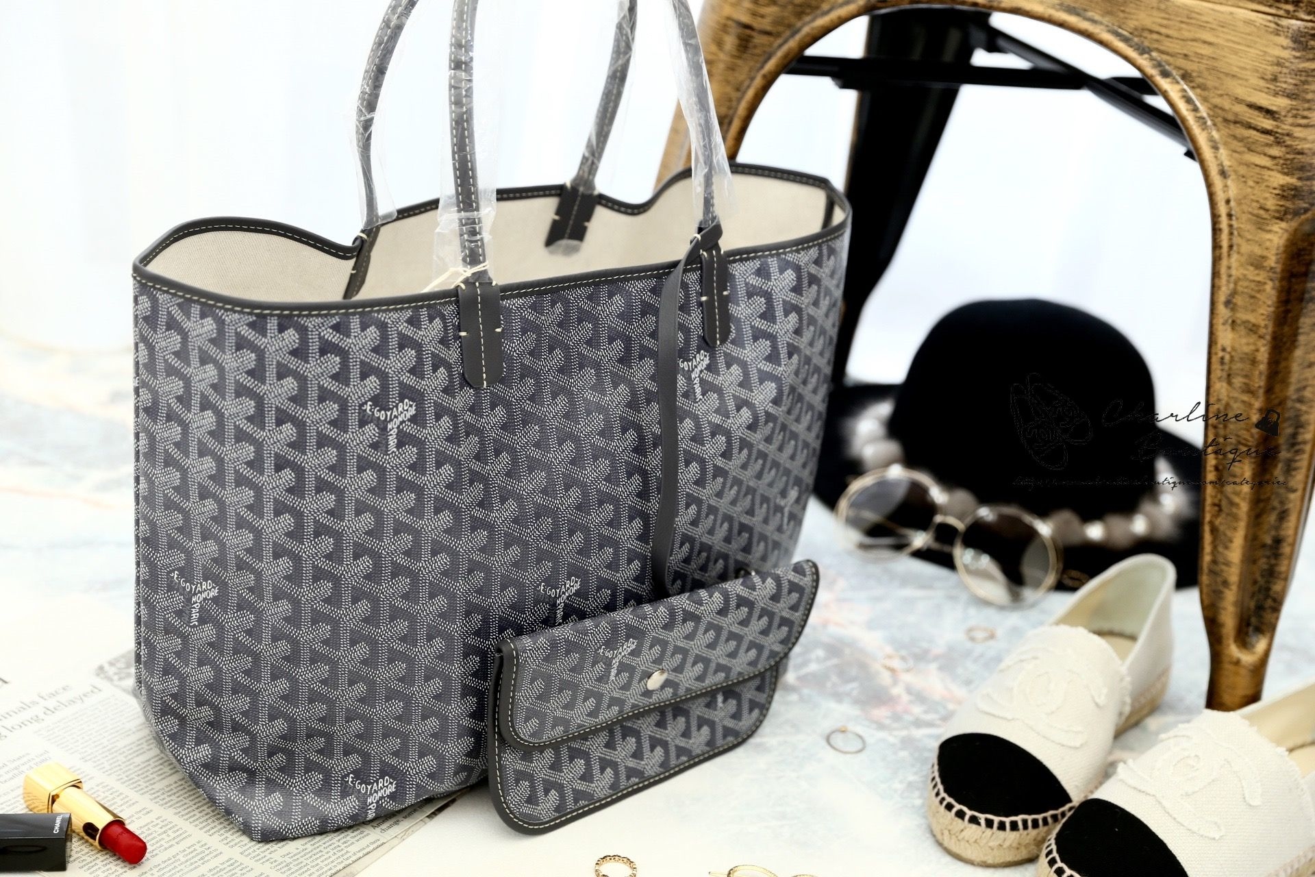 Goyard Saint Louis Pm Bag 灰色灰提把小型無拉鍊托特包-Charline Boutique 精品代購