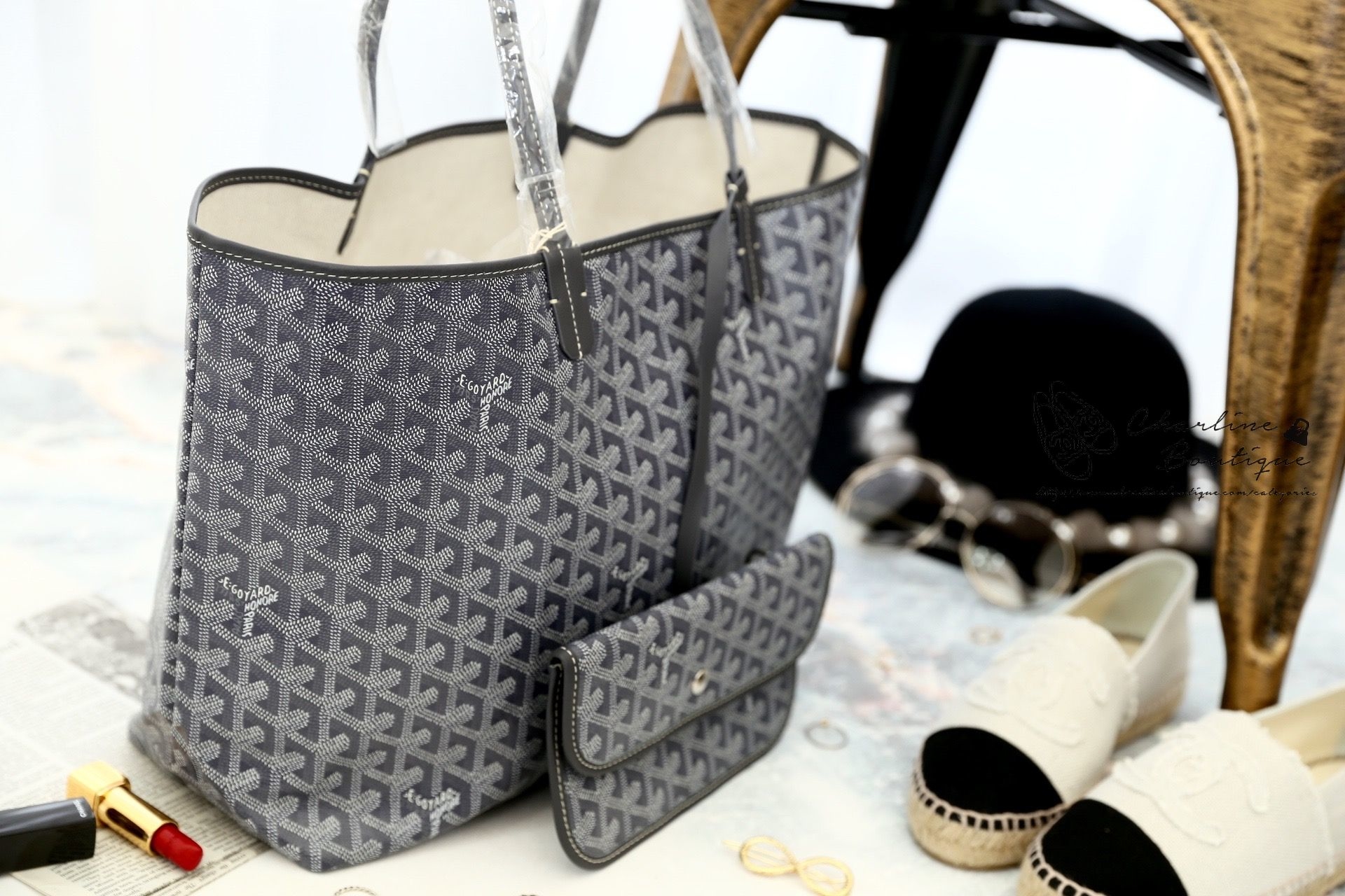 Goyard Saint Louis Pm Bag 灰色灰提把小型無拉鍊托特包-Charline Boutique 精品代購
