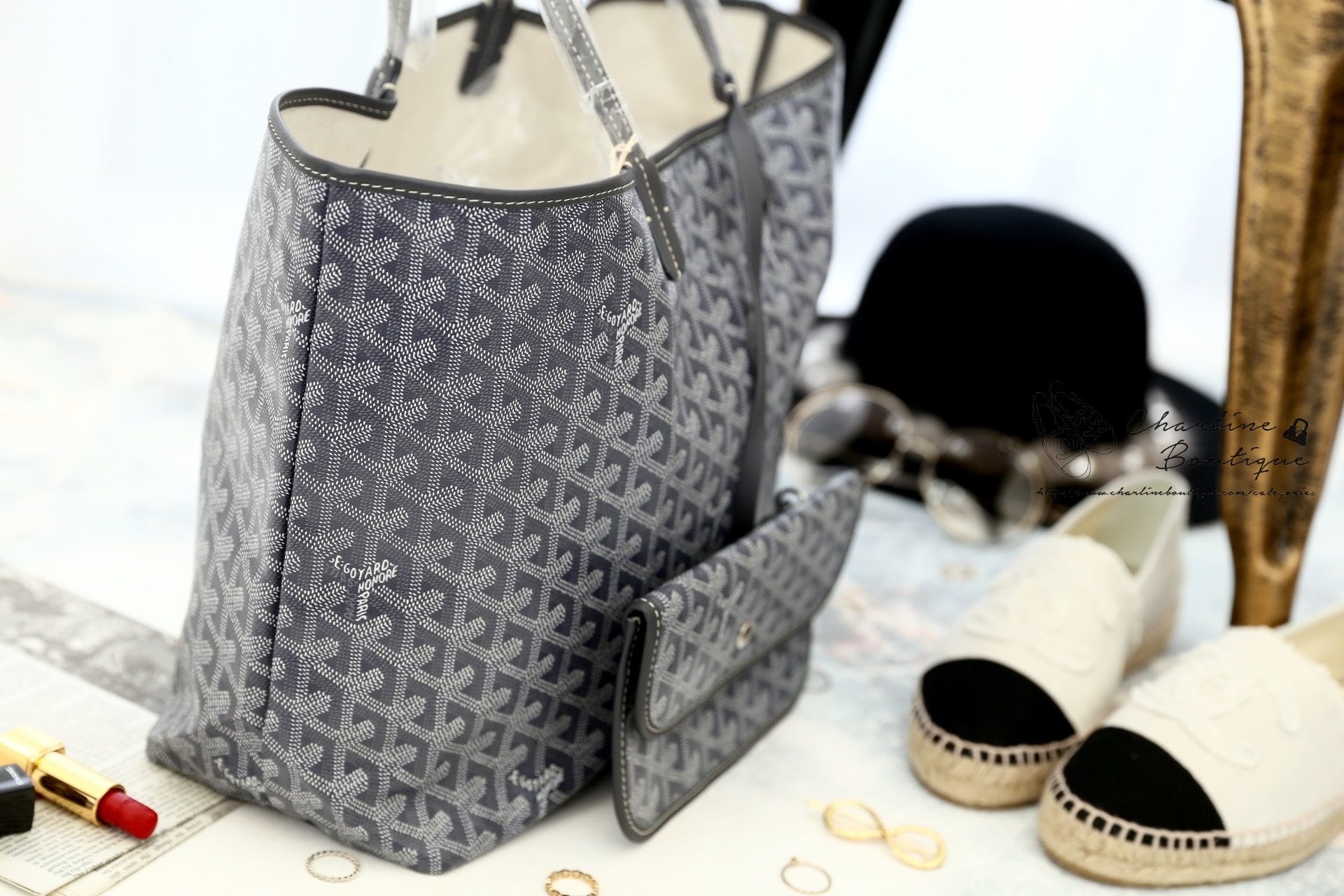 Goyard Saint Louis Pm Bag 灰色灰提把小型無拉鍊托特包-Charline Boutique 精品代購