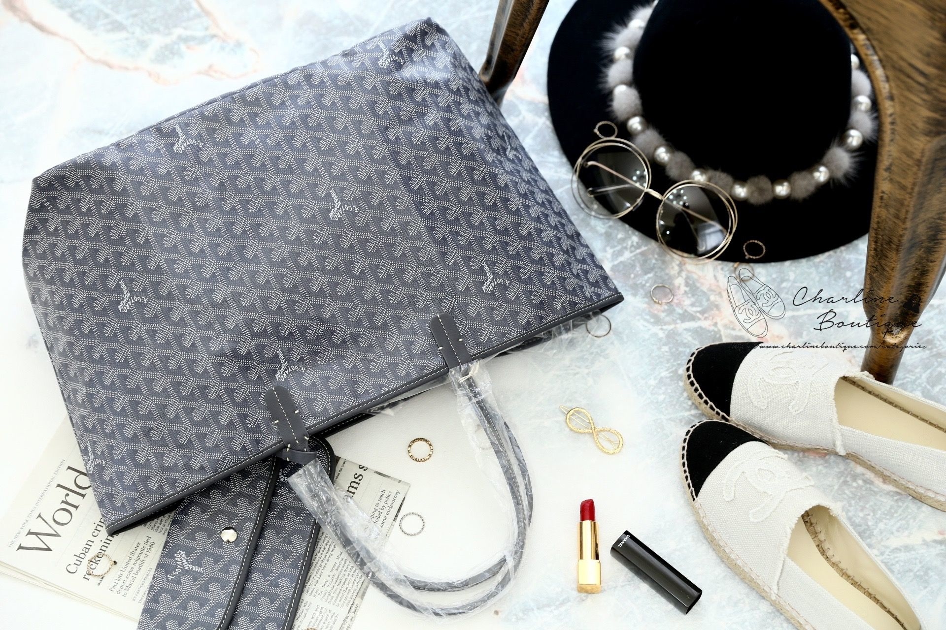 Goyard Saint Louis Pm Bag 灰色灰提把小型無拉鍊托特包-Charline Boutique 精品代購