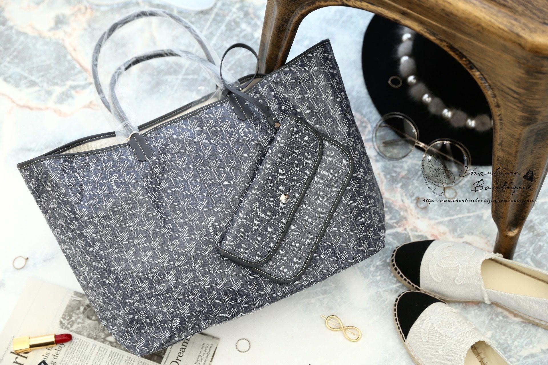 Goyard Saint Louis Pm Bag 灰色灰提把小型無拉鍊托特包-Charline Boutique 精品代購