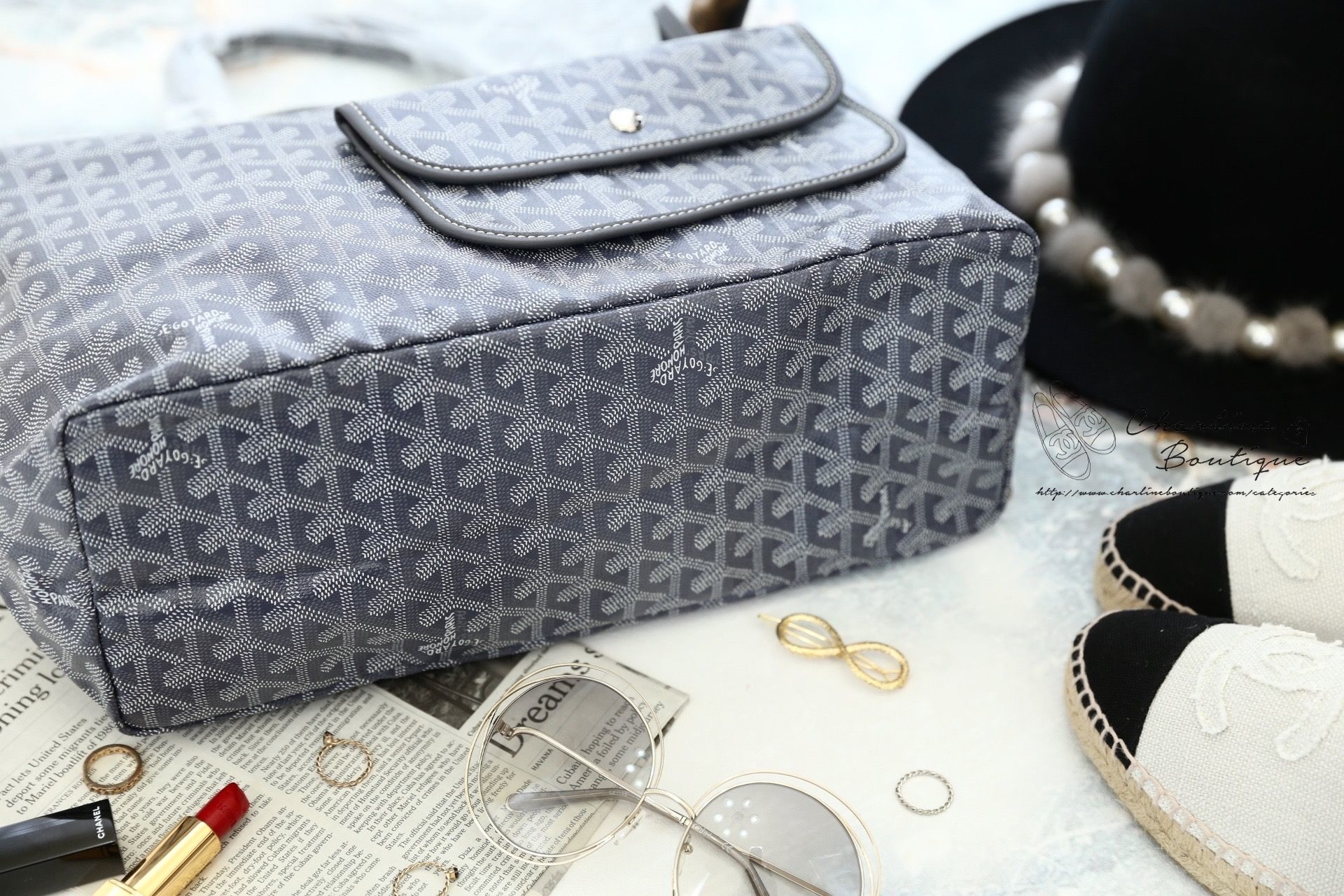 Goyard Saint Louis Pm Bag 灰色灰提把小型無拉鍊托特包-Charline Boutique 精品代購