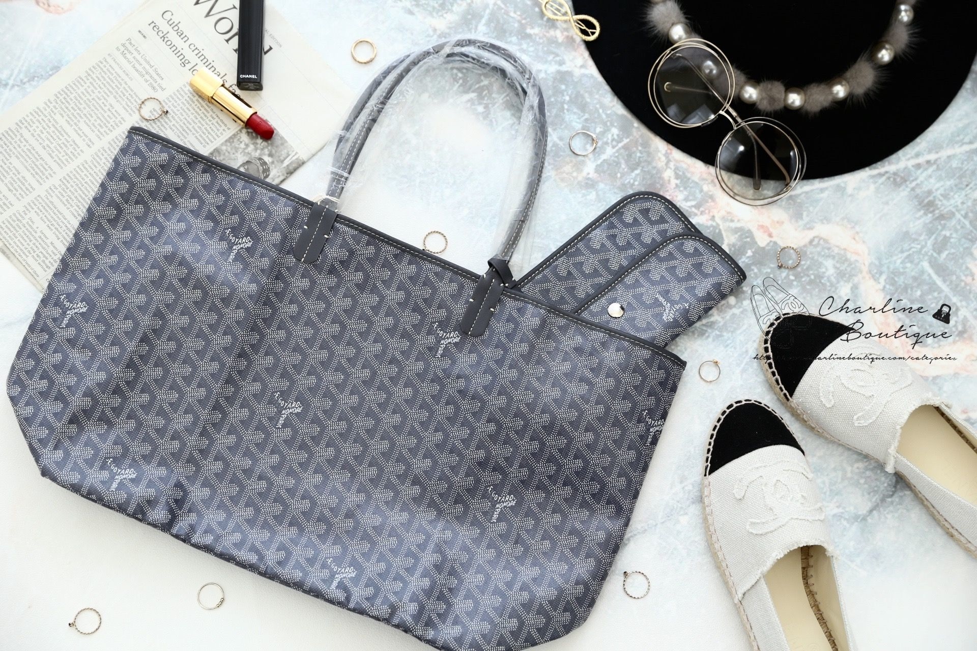 Goyard Saint Louis Pm Bag 灰色灰提把小型無拉鍊托特包-Charline Boutique 精品代購