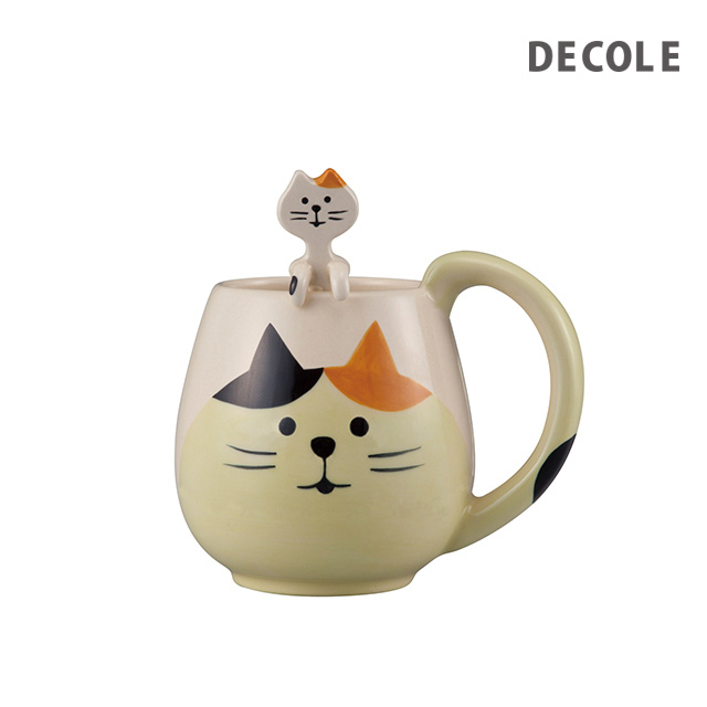 DECOLE 圓圓貓馬克杯湯匙組