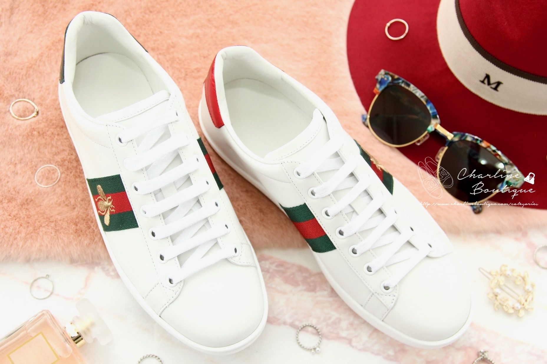 Gucci Ace Embroidered Low-Top Sneaker 白色蜜蜂刺繡運動鞋