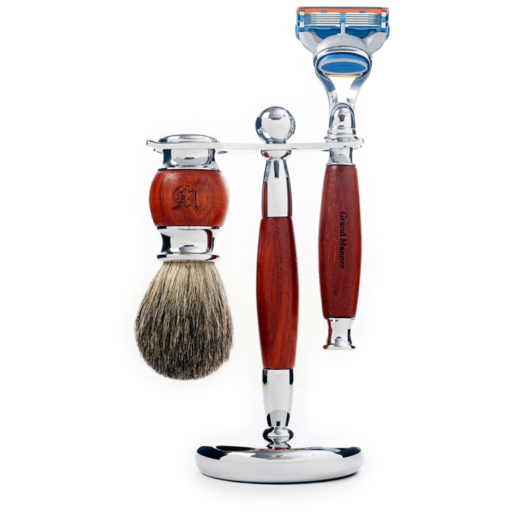 英國 Grand Manner 紅檀木 手動安全刮鬍刀組（Fusion / 鋒隱刀片 / 禮盒）