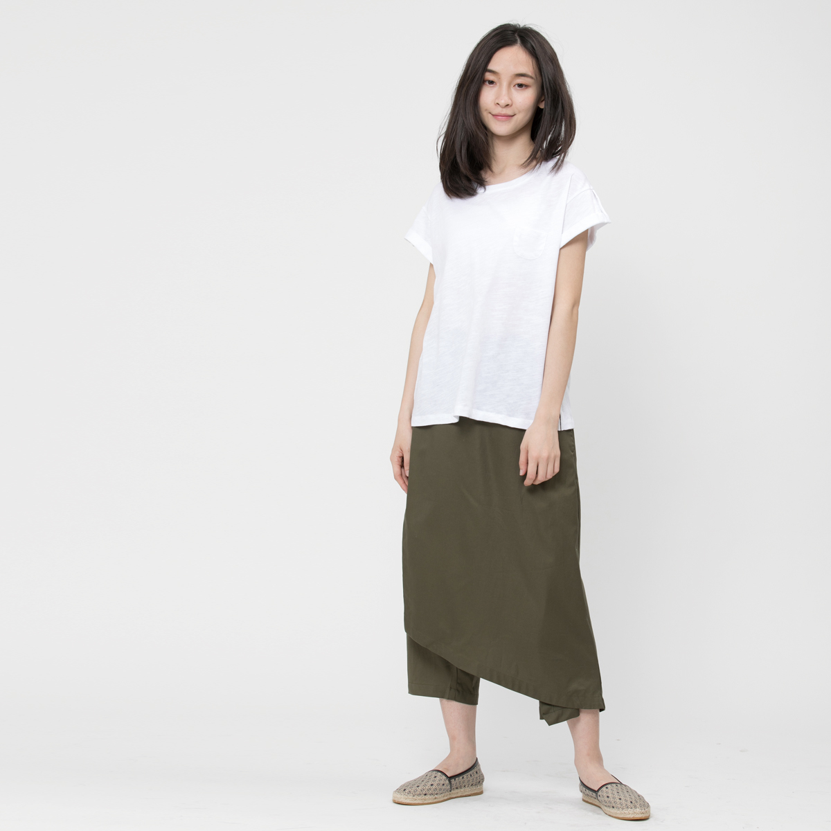 竹節棉褶袖鈕扣上衣/白Project013