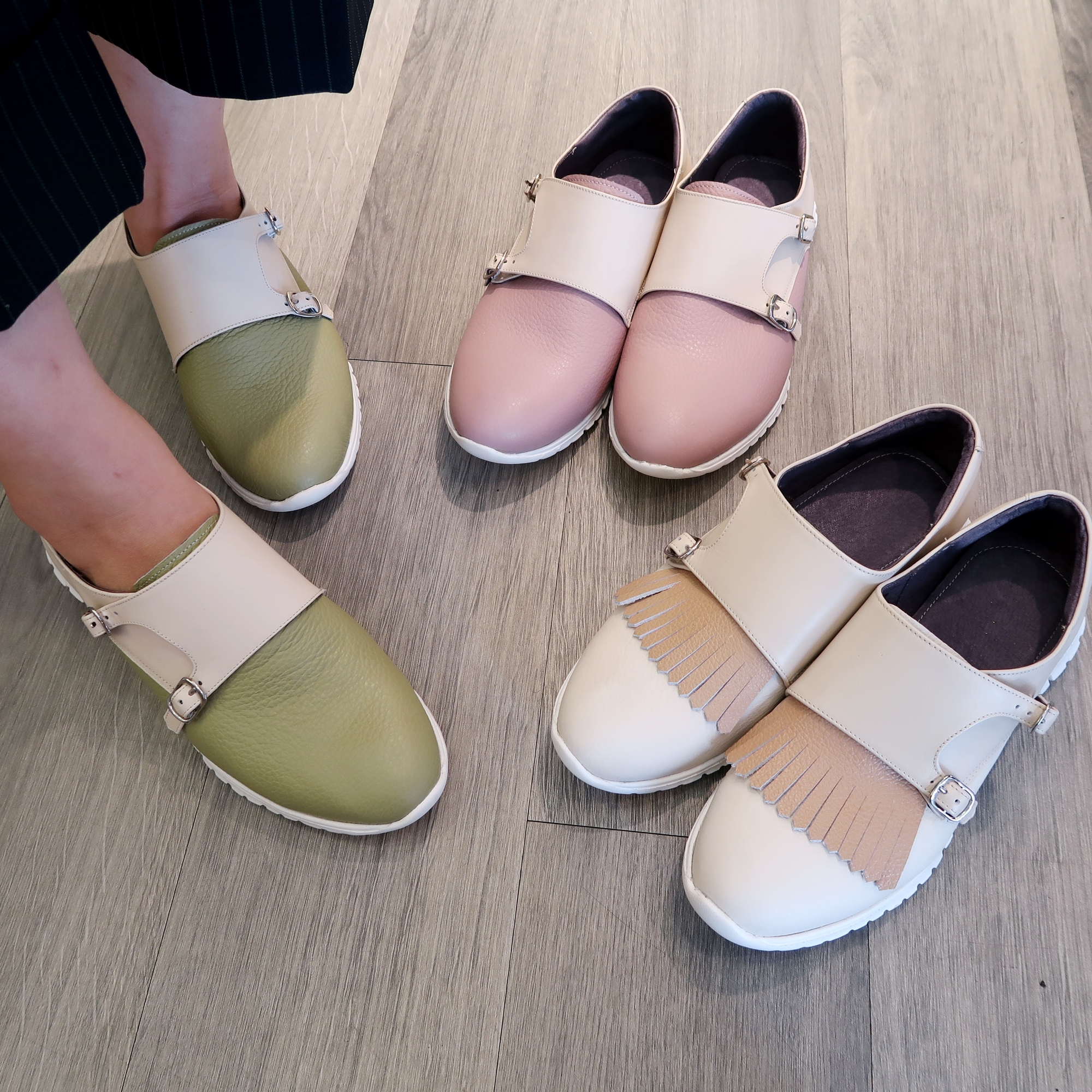 【羽量高彈力變臉孟克】流蘇可拆兩穿牛皮羽量超彈力孟克鞋馬卡龍5色