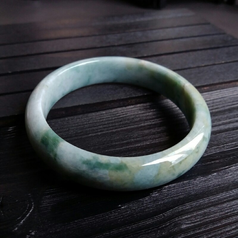 J501 冰糯花青帶黃翡玉鐲 60mm (1.6)