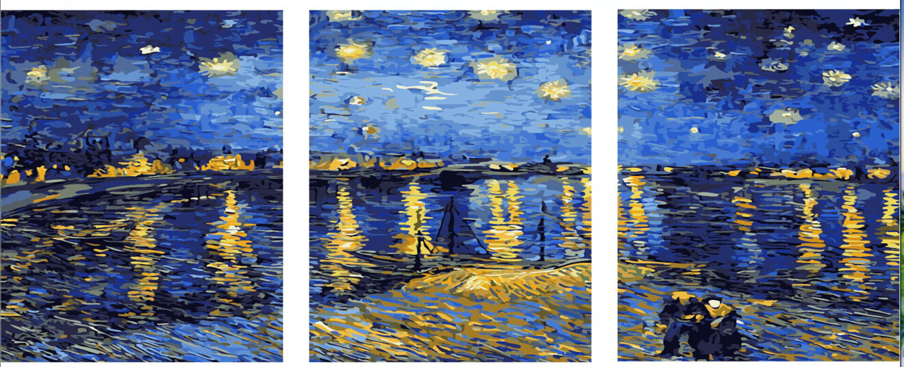 【95145】梵谷-星空下的羅納河 40*50CM*3