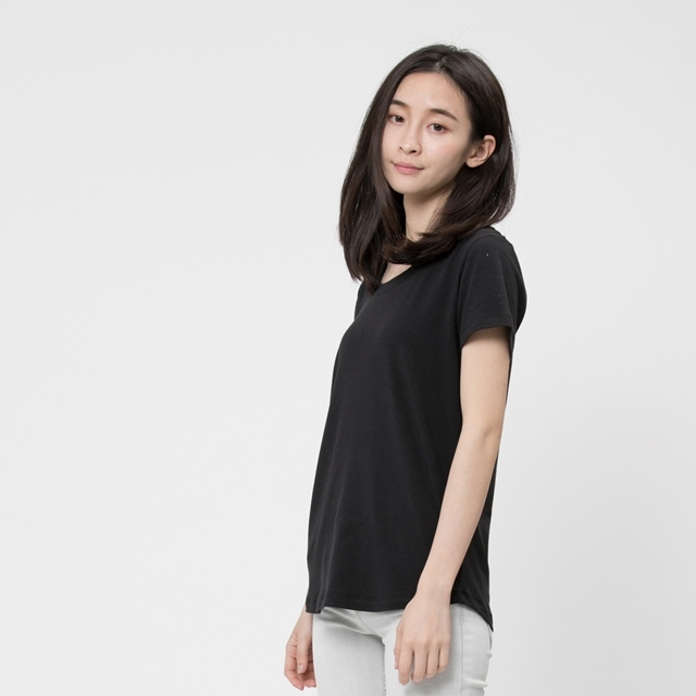 弓單棉自在圓領上衣/黑Project015