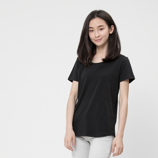 弓單棉自在圓領上衣/黑Project015