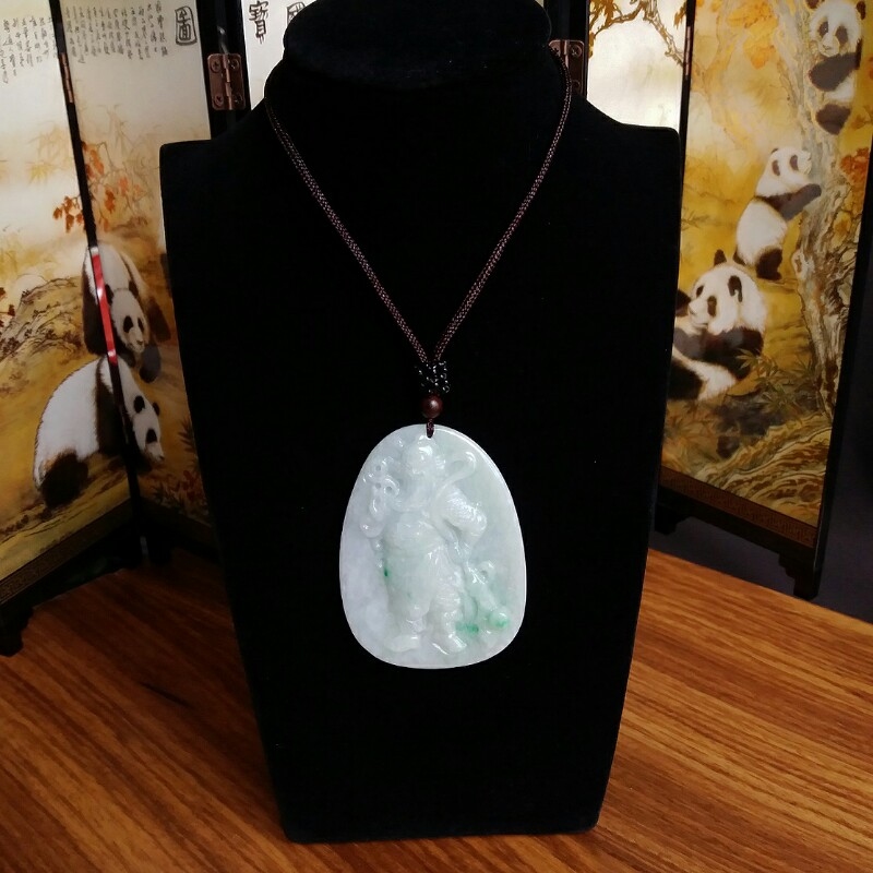 J469 冰糯飄綠關公(武財神)吊墜