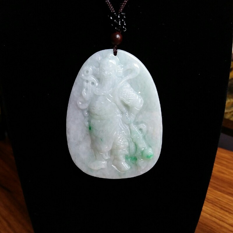 冰糯飄綠關公(武財神)吊墜, 天然翡翠A玉, 緬甸玉, Jade, Jadeite