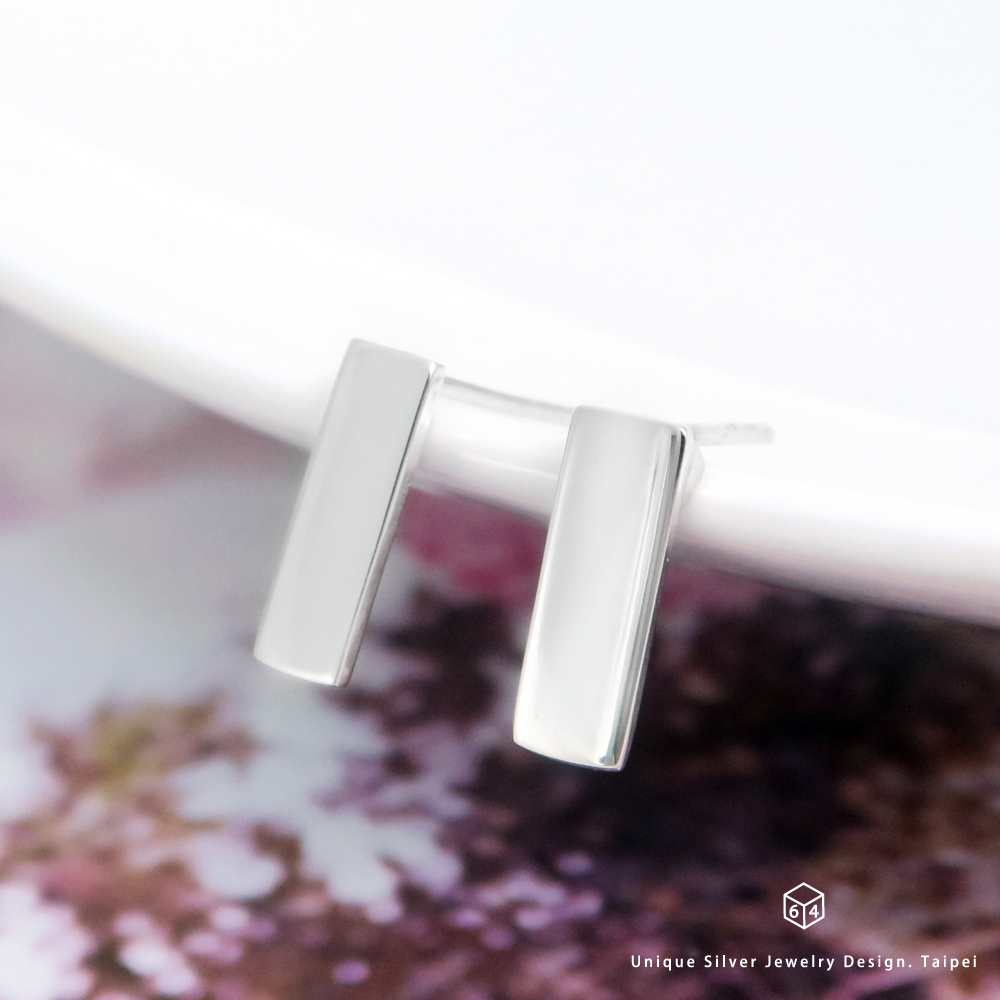 耳環 長方幾何薄片 純銀耳環-64DESIGN