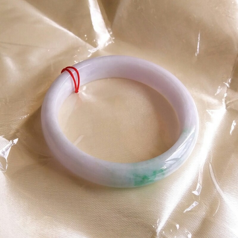 冰糯粉紫底飄陽綠玉鐲 57mm, 天然翡翠A玉, 緬甸玉, Jade, Jadeite
