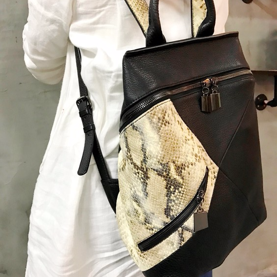 【極簡主義】全植鞣油蠟羊皮編織/荔紋牛皮壓花蛇紋後背包