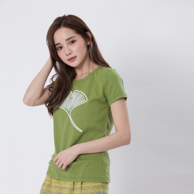銀杏 蜜桃棉 短袖 女T 芥末綠