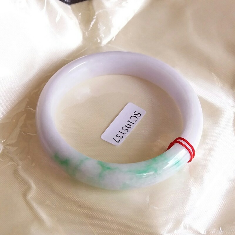 冰糯粉紫底飄陽綠玉鐲 57.7mm, 天然翡翠A玉, 緬甸玉, Jade, Jadeite