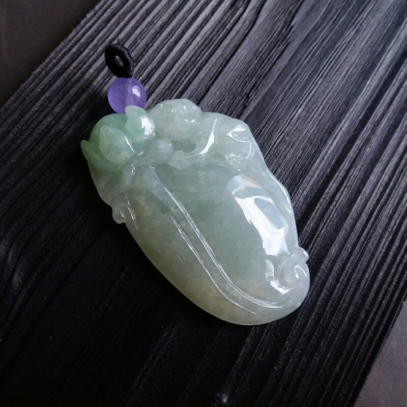 冰糯蓮花靈猴壽桃吊墜, 天然翡翠A玉, 緬甸玉, Jade, Jadeite