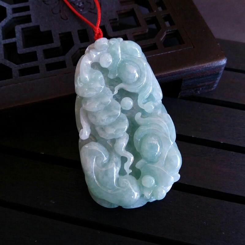 P1410186 冰油青「如意吉祥」玉吊牌