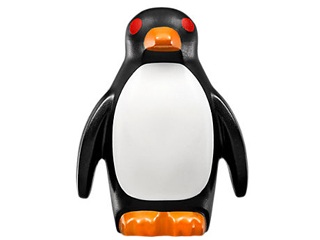 26076pb02 Penguin with Flippers and Stud on Back with Orange Beak and Feet, White Belly and Red Eyes Pattern