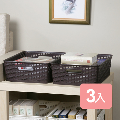 《真心良品》藤蔓風淺型收納籃16L(3入)