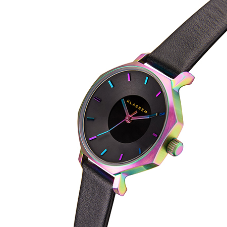 OKTO Black Rainbow / Black Leather Strap