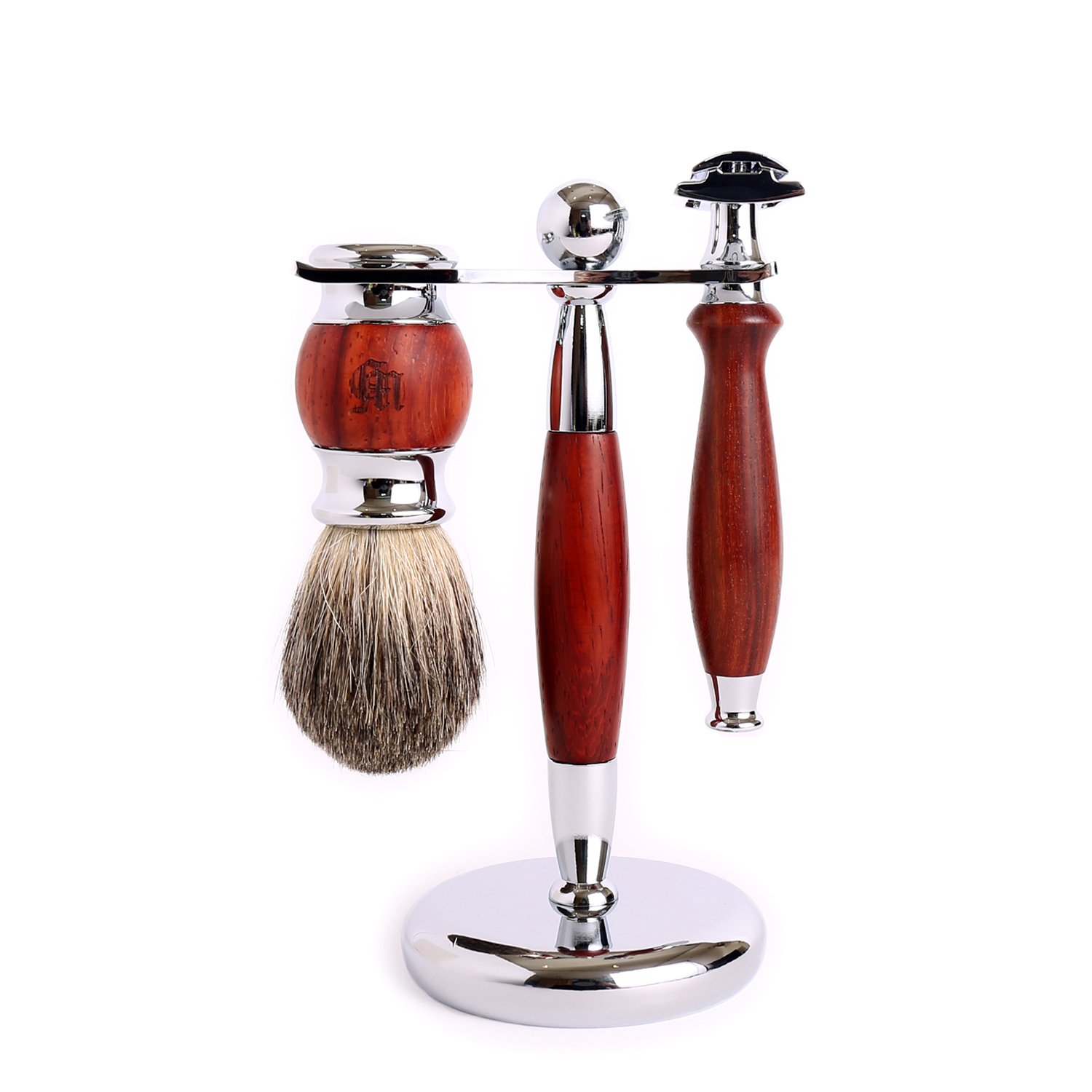 英國 Grand Manner 紅檀木 復古雙面安全手動刮鬍刀組（傳統老式雙刃刮鬍刀片 / 禮盒）