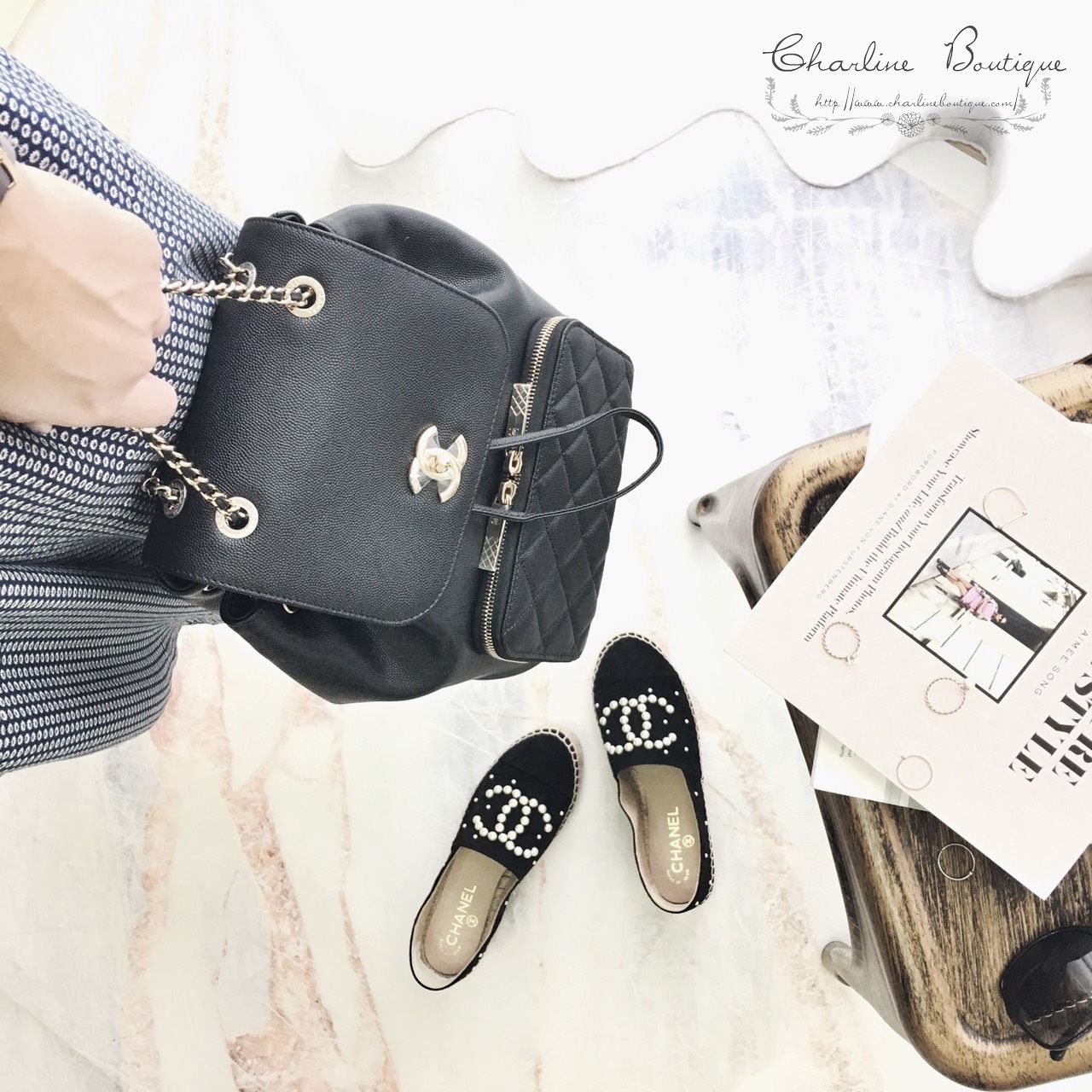 Chanel Grained Calfskin Backpack 黑色金CC金鍊荔枝紋牛皮菱格紋後背包-Charline Boutique 精品代購