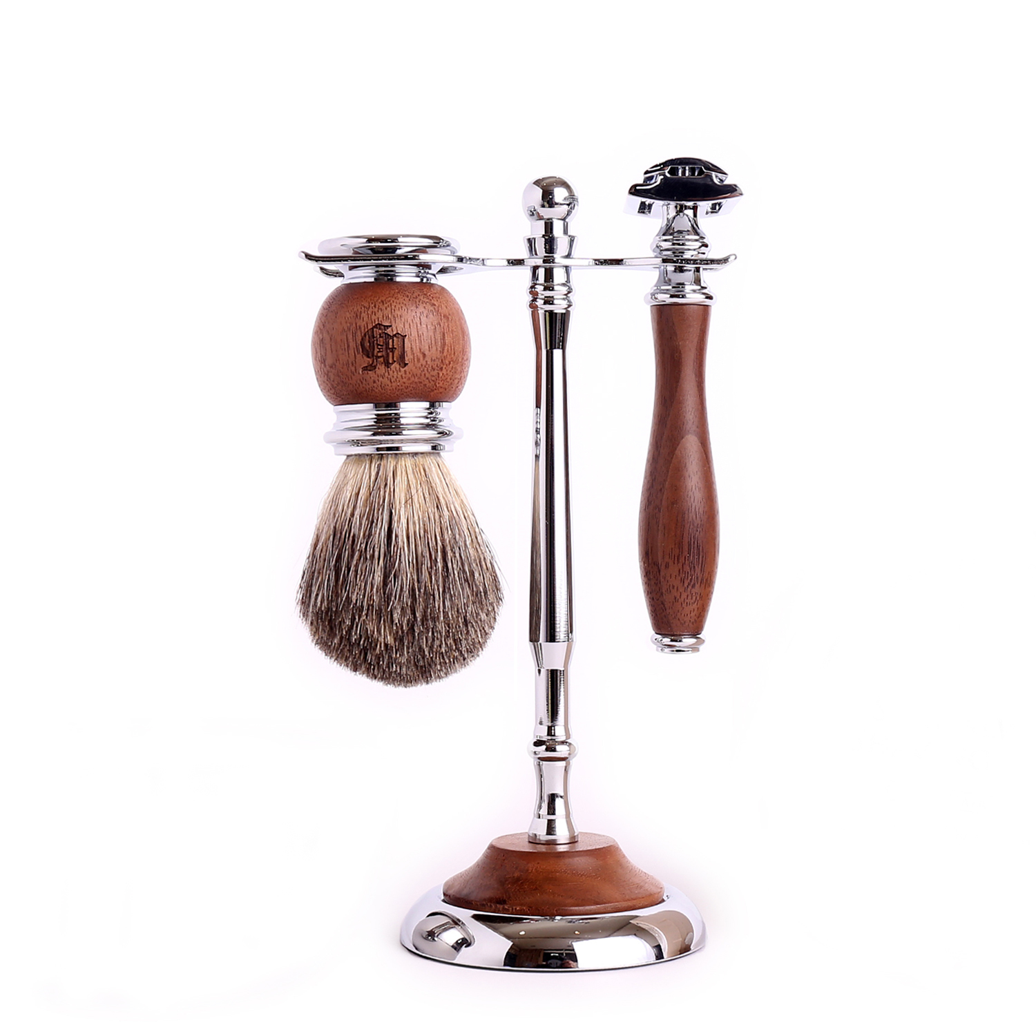 英國 Grand Manner 胡桃木 復古雙面安全手動刮鬍刀組（傳統老式雙刃刮鬍刀片 / 禮盒）