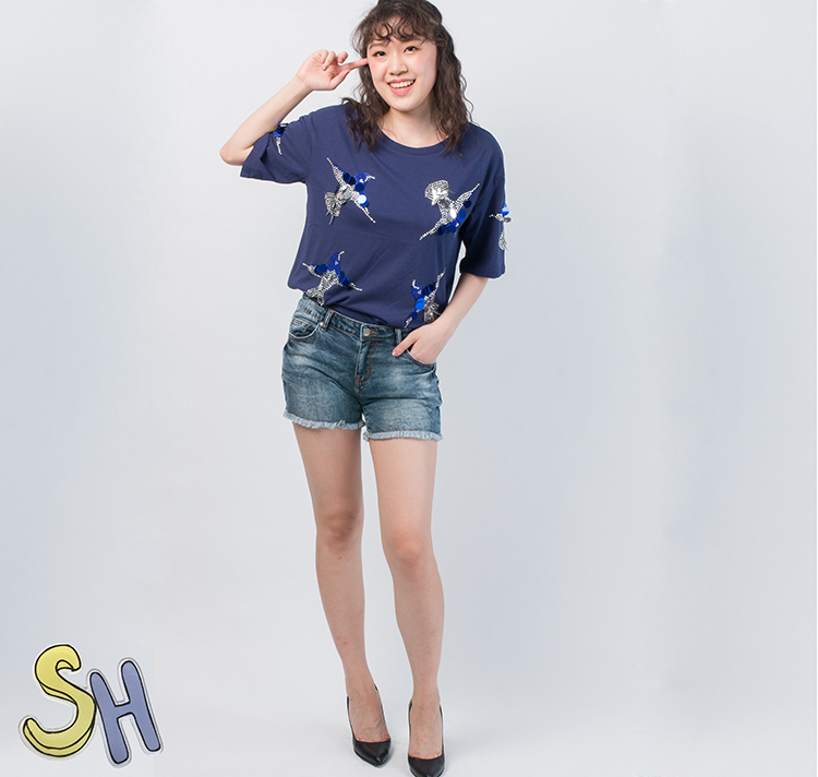 【SH】高腰抽鬚牛仔短褲