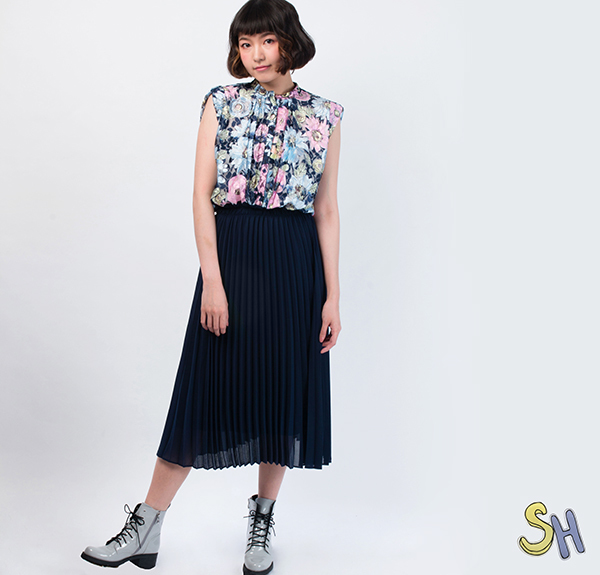 【SH】波斯菊無袖雪紡過膝洋裝