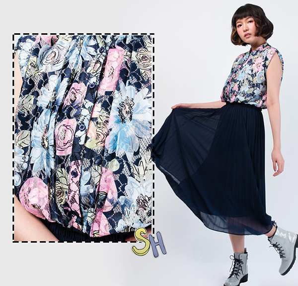 【SH】波斯菊無袖雪紡過膝洋裝