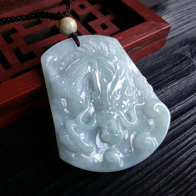 冰糯淺綠龍吊墜牌, 天然翡翠A玉, 緬甸玉, Jade, Jadeite