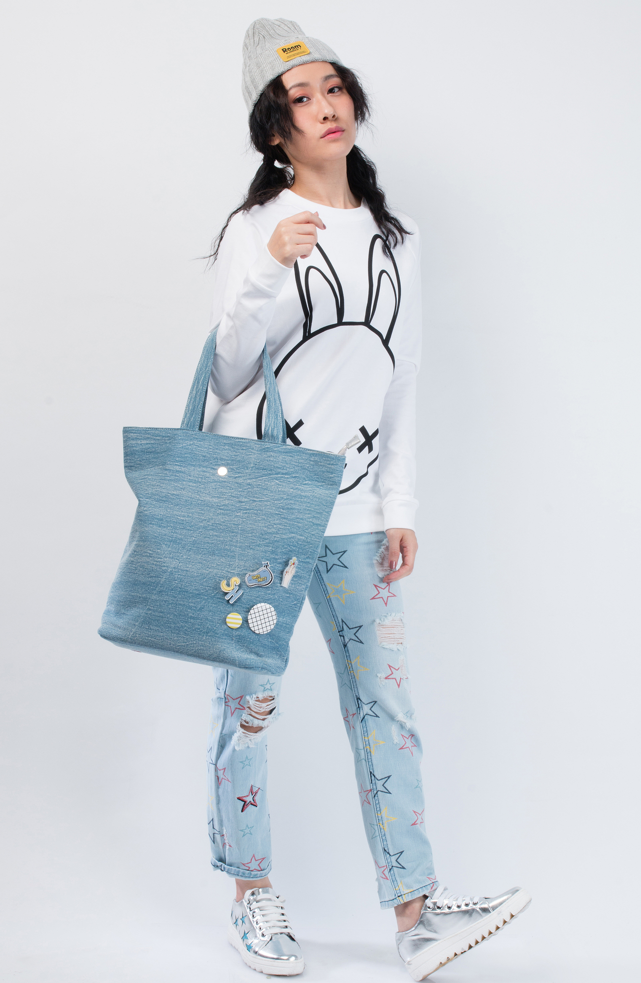 別針牛仔水桶提包