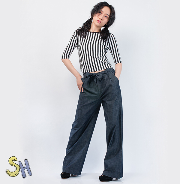 【SH】條紋合身五分袖短版T恤