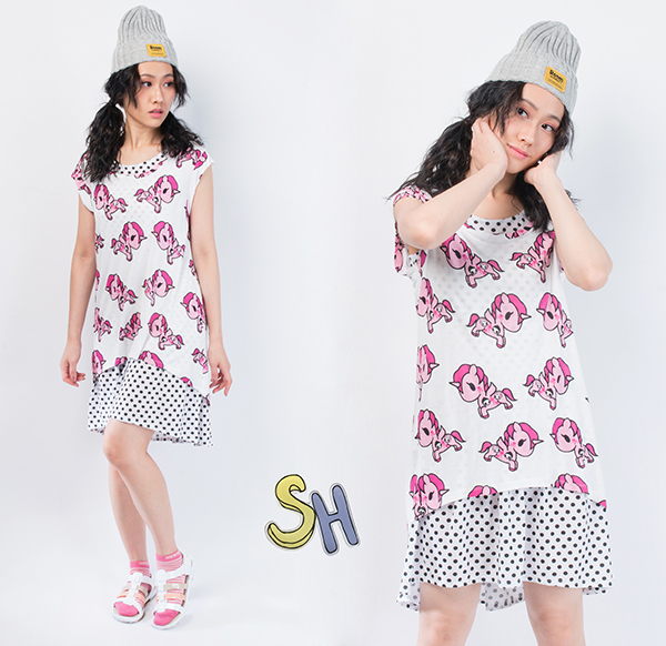 【SH】圓領落肩袖印花T恤