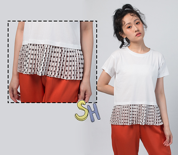 【SH】圓點細摺拼接短袖T恤