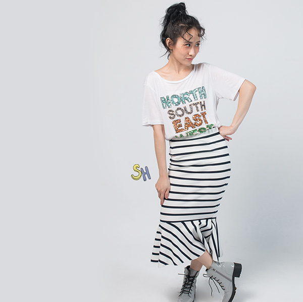 【SH】東西南北亮片短袖T恤