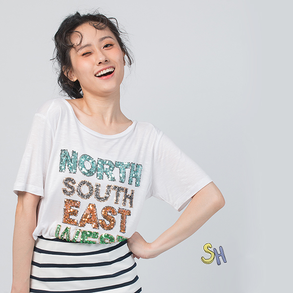 【SH】東西南北亮片短袖T恤