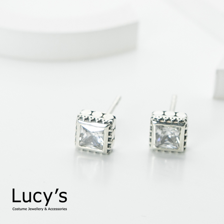 925純銀 個性簡約方鑽耳環 (43802)