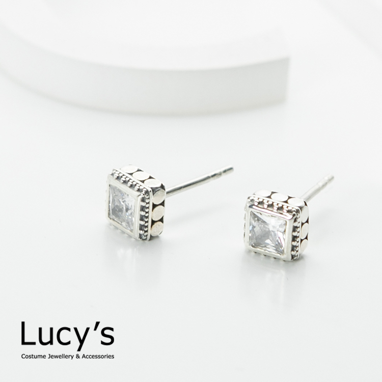 925純銀 個性簡約方鑽耳環 (43802)