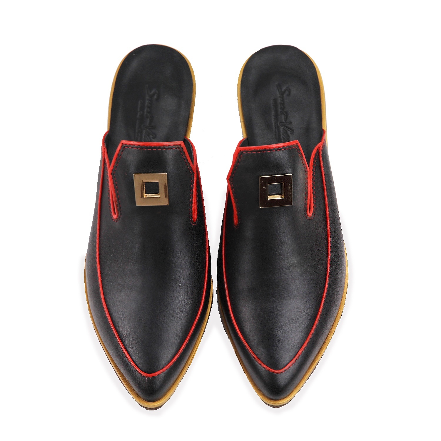 Paris W1068 Black Backless Leather Loafers