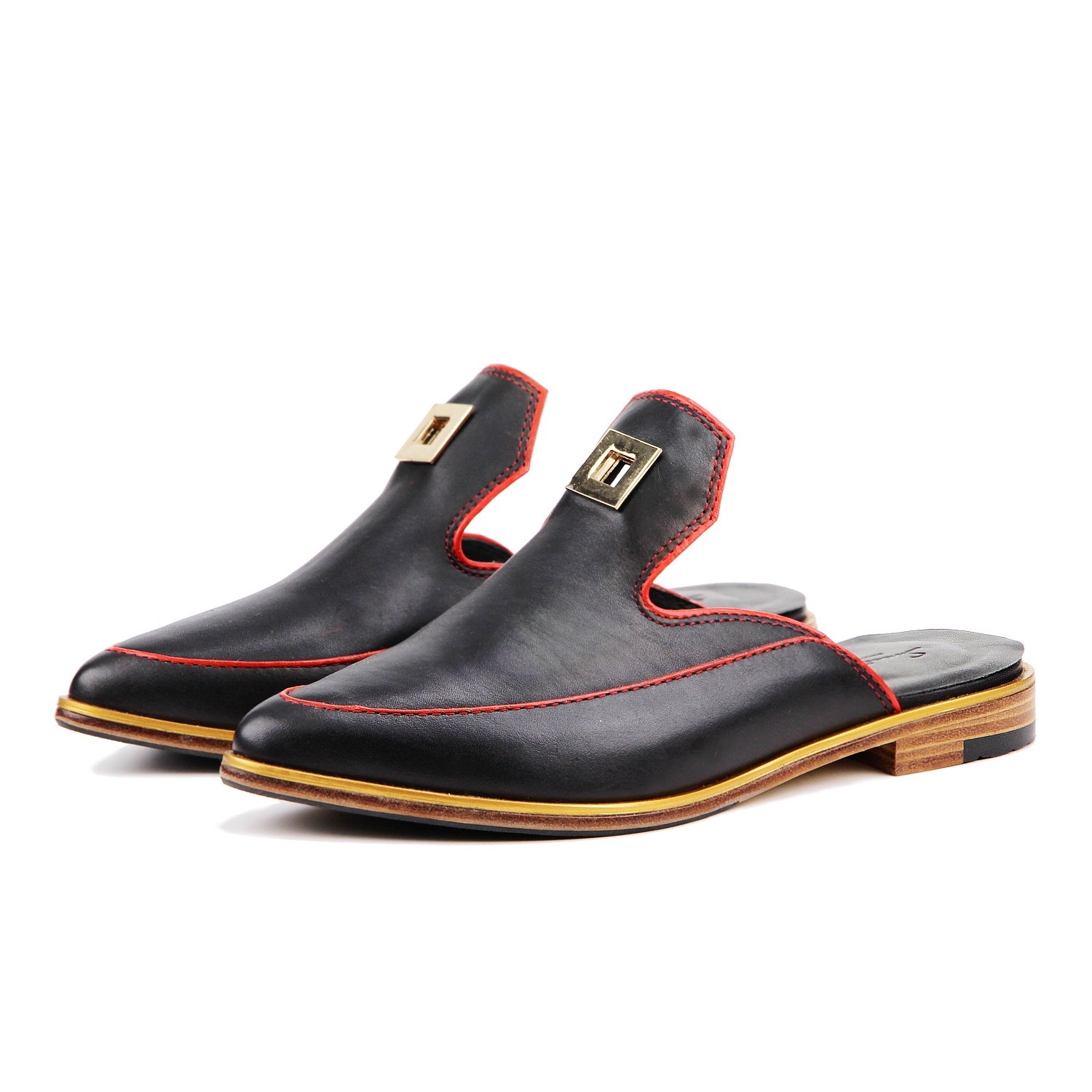 Paris W1068 Black Backless Leather Loafers